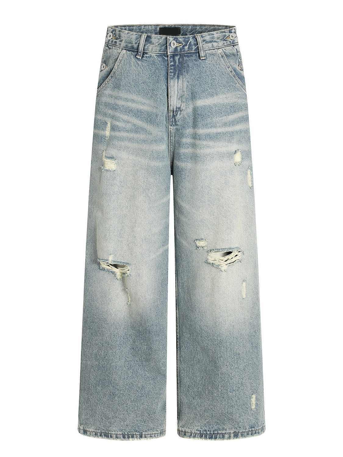 Mens Summer Outfits Mens Light Wash Ripped Straight Jeans 3 Mens Summer Outfits Mens Light Wash Ripped Straight Jeans - Image 3