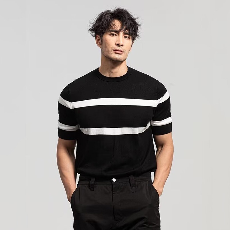 Men's Retro-style Round-neck Knitted Top With Ice Silk Short Sleeves 6 Men's Retro-style Round-neck Knitted Top With Ice Silk Short Sleeves - Image 6