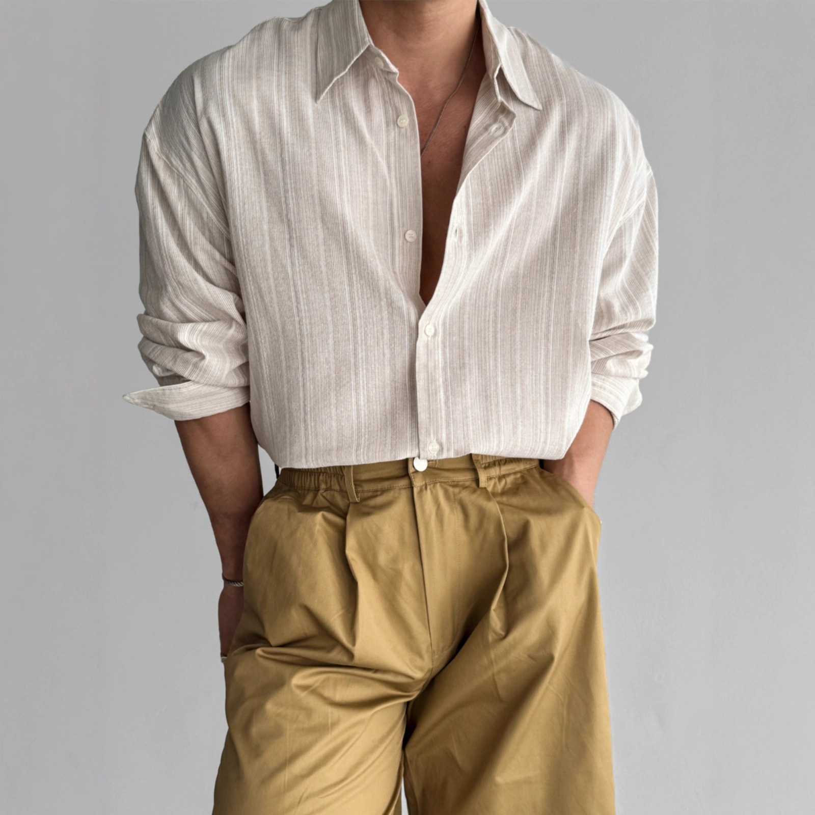 Long Sleeve Shirt Men's Vertical Striped Korean Style Top 4 Long Sleeve Shirt Men's Vertical Striped Korean Style Top - Image 4