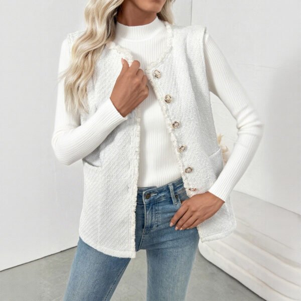 Summer Collection — Tweed Vest Women White Tailored Elegant Sleeveless Gilet