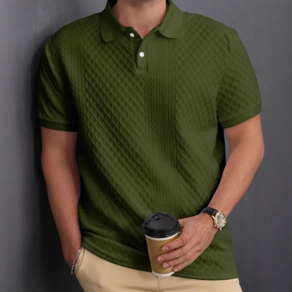 Men's Edit — Men's Polo Shirt Jacquard Fabric Button Placket Top