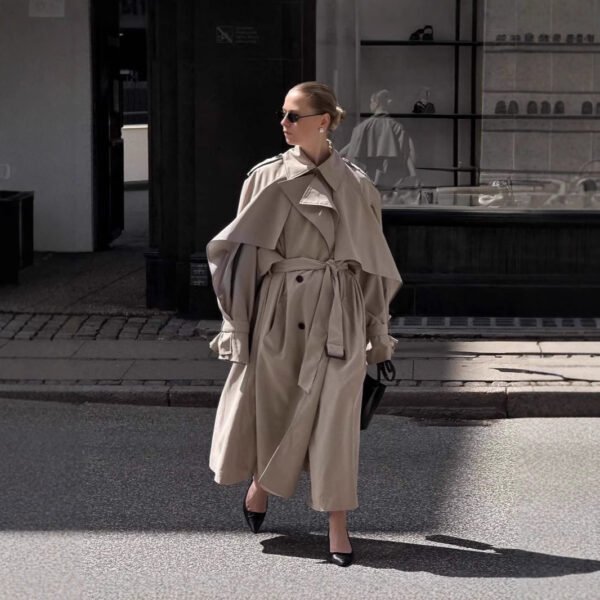 The Resort Edit — Cape Trench Coat Women's Long Khaki Belted Overcoat