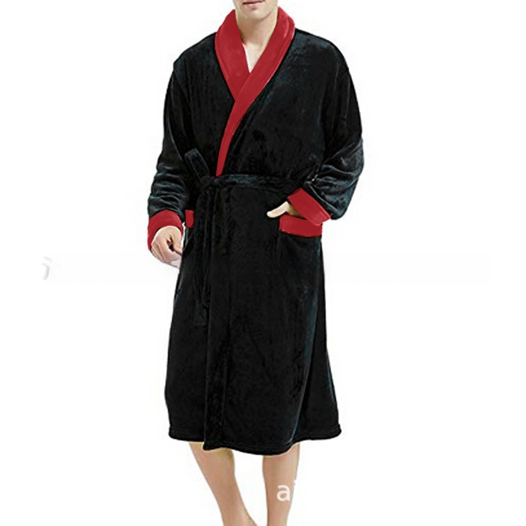 Men's Large Size Bathrobe Long Sleeve Nightgown 1 Men's Large Size Bathrobe Long Sleeve Nightgown