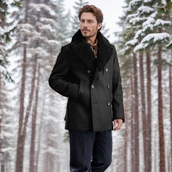 The Resort Edit — Fur Collar Coat Men's Wool Pea coat Winter Jacket