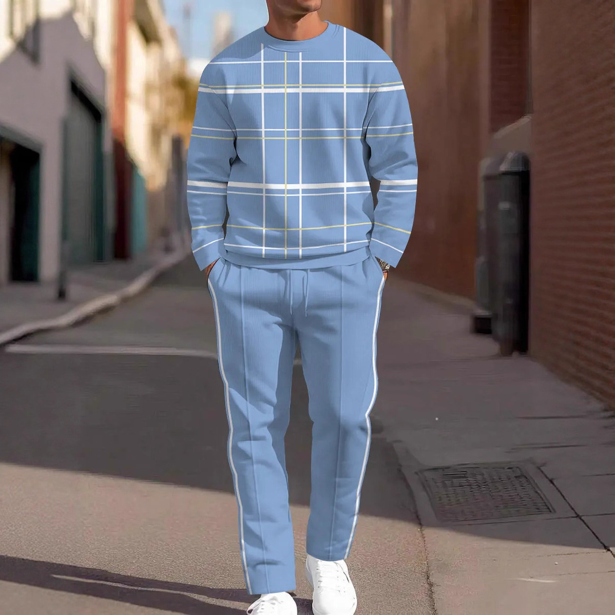 Men's Lounge Set 3D Plaid Print Sweatshirt & Joggers 6 Men's Lounge Set 3D Plaid Print Sweatshirt & Joggers - Image 6