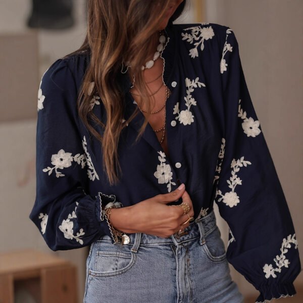 Summer Collection — Women's Long-sleeved Western-style Chiffon Blouse With Embroidery
