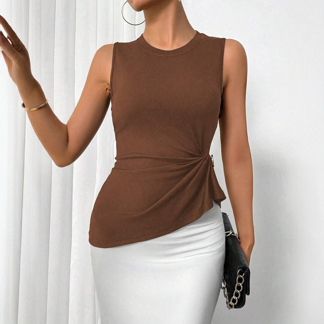Peplum Top Pleated Waist Solid Sleeveless Blouse 5 Peplum Top Pleated Waist Solid Sleeveless Blouse - Image 5