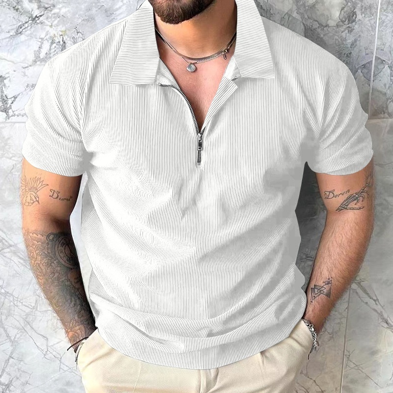 Solid Color Short Sleeve Men's Zipper Polo Shirt 2 Solid Color Short Sleeve Men's Zipper Polo Shirt - Image 2