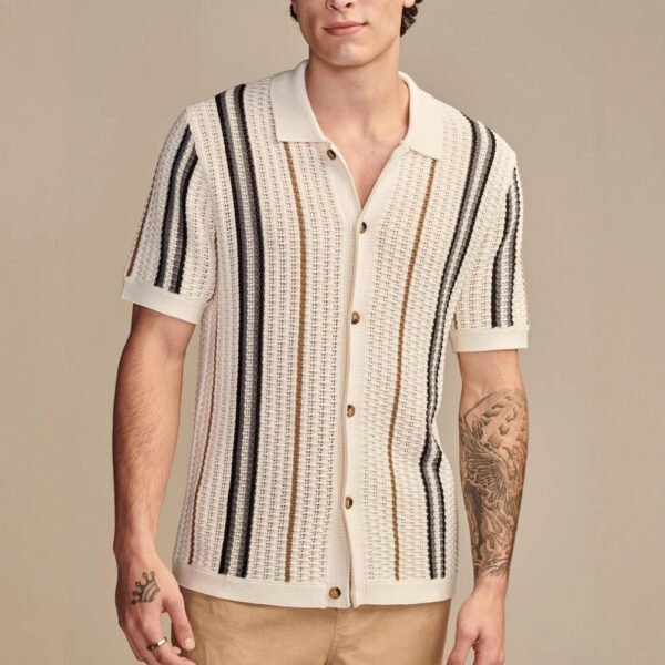 Men's Edit — Men's Knit Polo Button Up Short Sleeve Hollow-out Cardigan