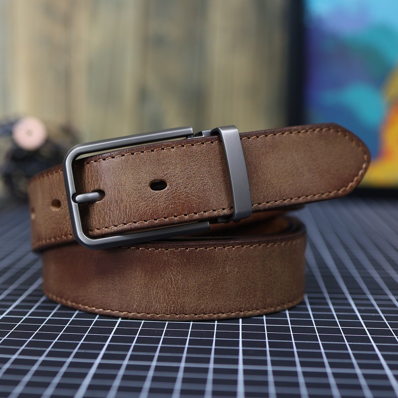 Men's Vintage Genuine Leather Belt With Pin Buckle 4 Men's Vintage Genuine Leather Belt With Pin Buckle - Image 4