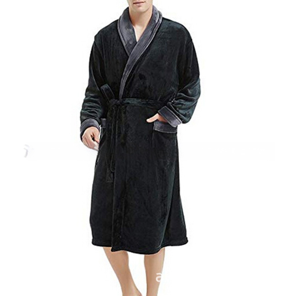 Men's Large Size Bathrobe Long Sleeve Nightgown 2 Men's Large Size Bathrobe Long Sleeve Nightgown - Image 2