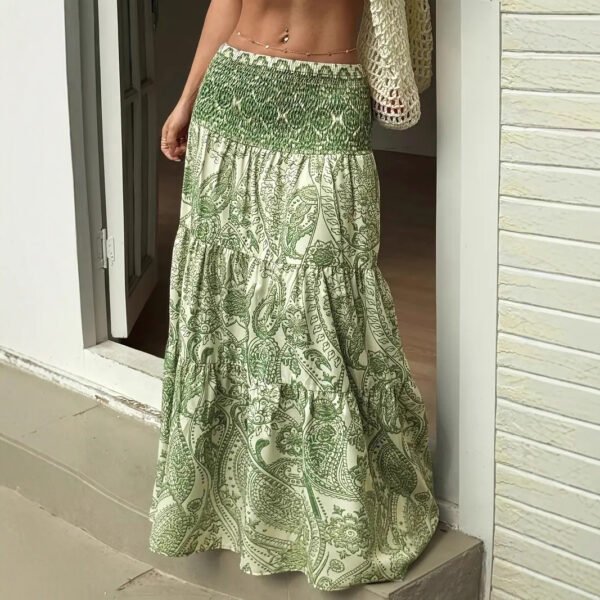 Summer Collection — Paisley Maxi Skirt Boho Tiered High Waisted Vacation Style