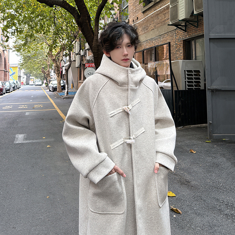 Hooded Coat Horn Button Mid-Length Woolen Overcoat 4 Hooded Coat Horn Button Mid-Length Woolen Overcoat - Image 4