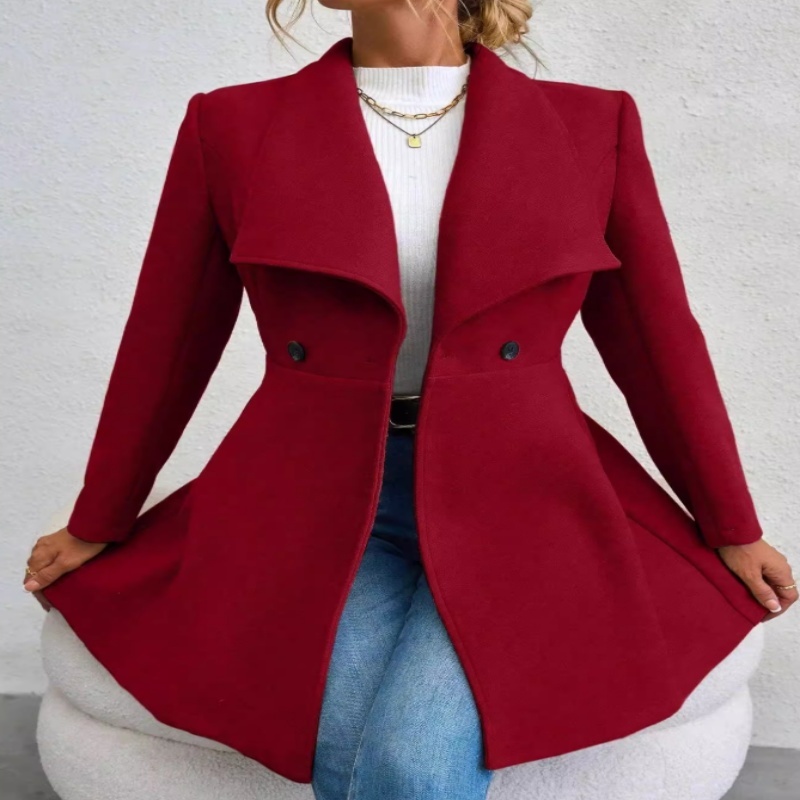 Slim-fit Long Fashion Lapel Women's Wool Coat 1 Red Wool Coat