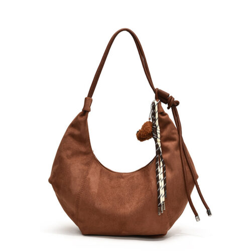 Luxury Suede Shoulder Bag Large Minimalist Tote Brown Bag