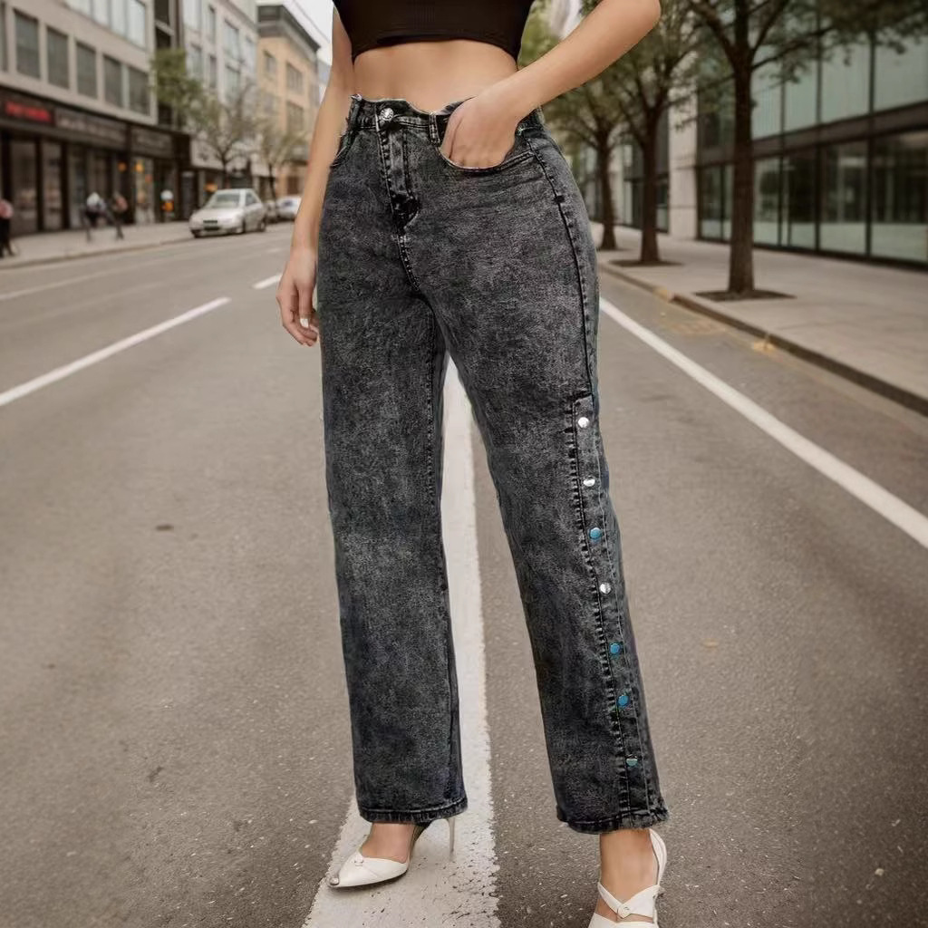 Acid Wash Jeans High Waist Grey Wide Leg Denim 3 Acid Wash Jeans High Waist Grey Wide Leg Denim - Image 3