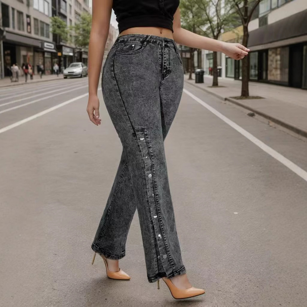 Acid Wash Jeans High Waist Grey Wide Leg Denim 2 Acid Wash Jeans High Waist Grey Wide Leg Denim - Image 2