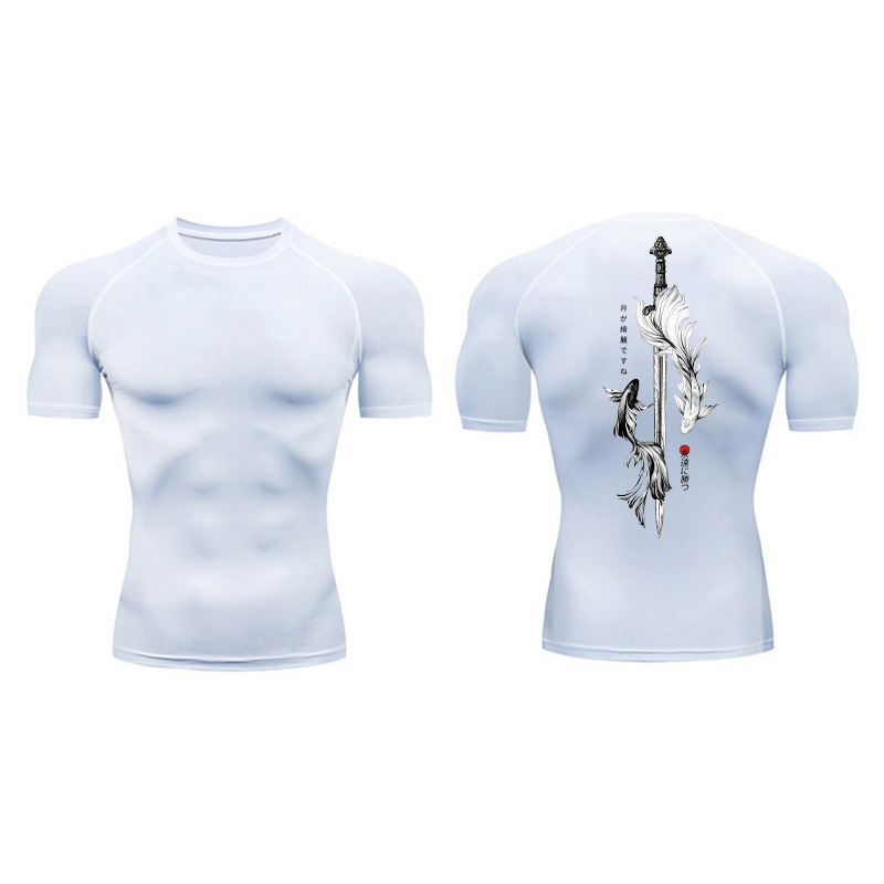 Sword Printed Short Sleeve Compression Shirt Summer Men 4 Sword Printed Short Sleeve Compression Shirt Summer Men - Image 4