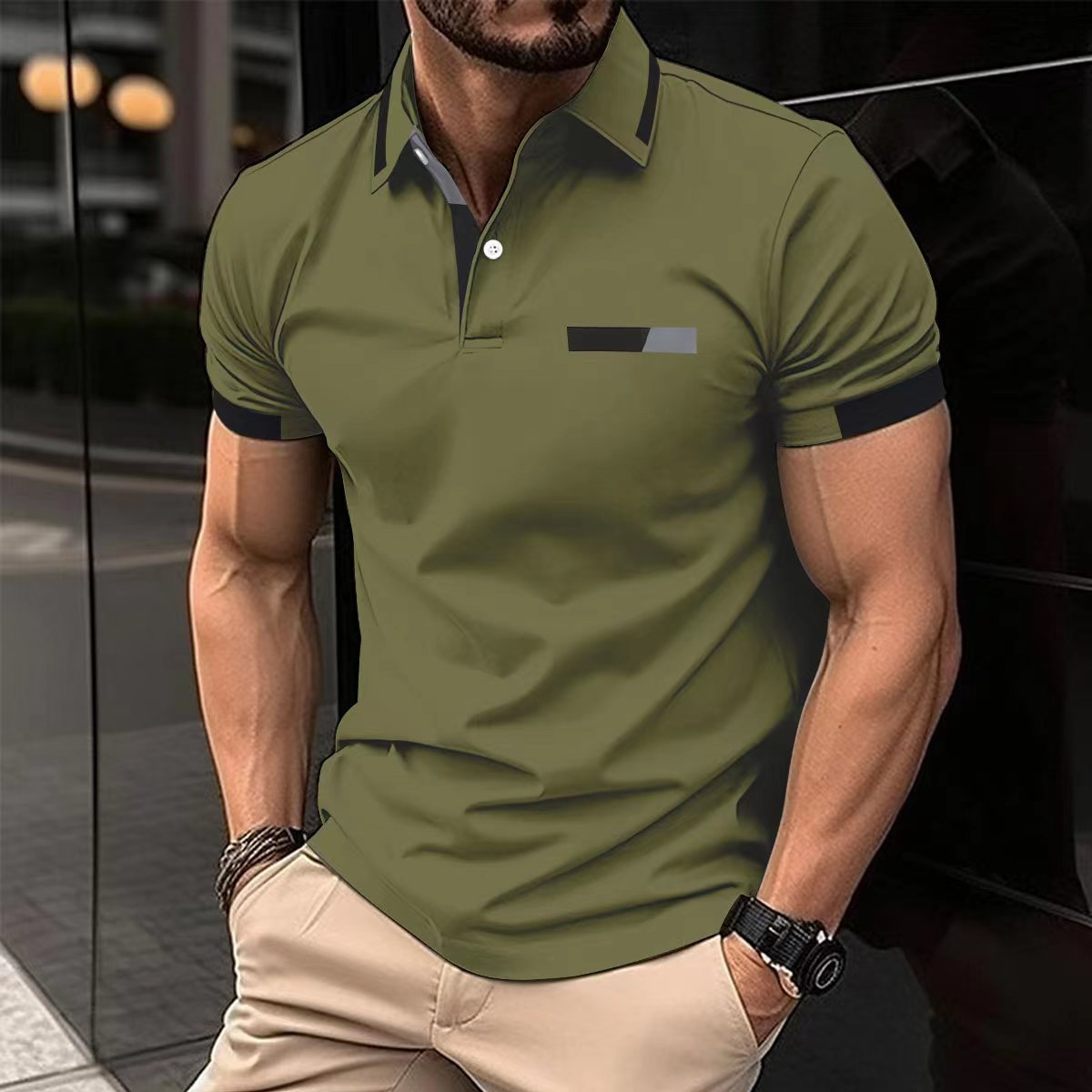 Slim Fit Polo Shirt Men's Designer European Style Polo 6 Slim Fit Polo Shirt Men's Designer European Style Polo - Image 6