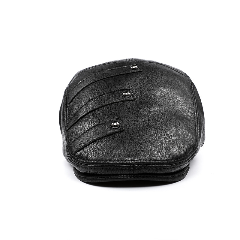 Autumn And Winter Genuine Leather Men's Middle-aged And Elderly Duck Tongue Korean Workers Monochrome Beret 2 Autumn And Winter Genuine Leather Men's Middle-aged And Elderly Duck Tongue Korean Workers Monochrome Beret - Image 2