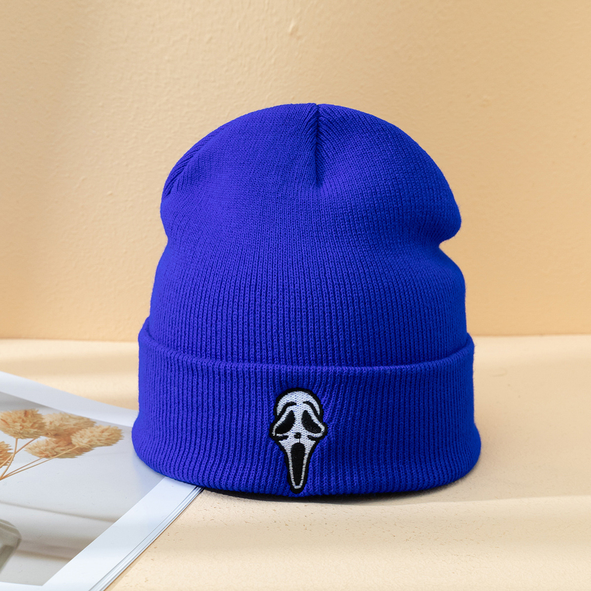 Halloween Dark Embroidered Ghost Face Skeleton Head Fashion Autumn And Winter Warm Fashion Men's And Women's Knitted Hat 5 Halloween Dark Embroidered Ghost Face Skeleton Head Fashion Autumn And Winter Warm Fashion Men's And Women's Knitted Hat - Image 5