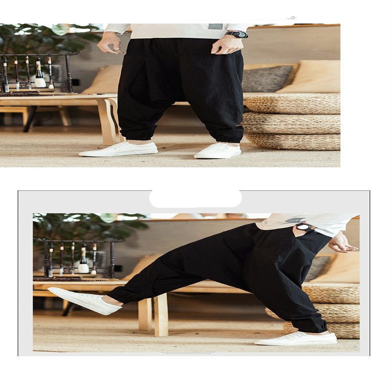 Linen Pants Men's Retro Plus Size Drop Harem Pants 5 Linen Pants Men's Retro Plus Size Drop Harem Pants - Image 5