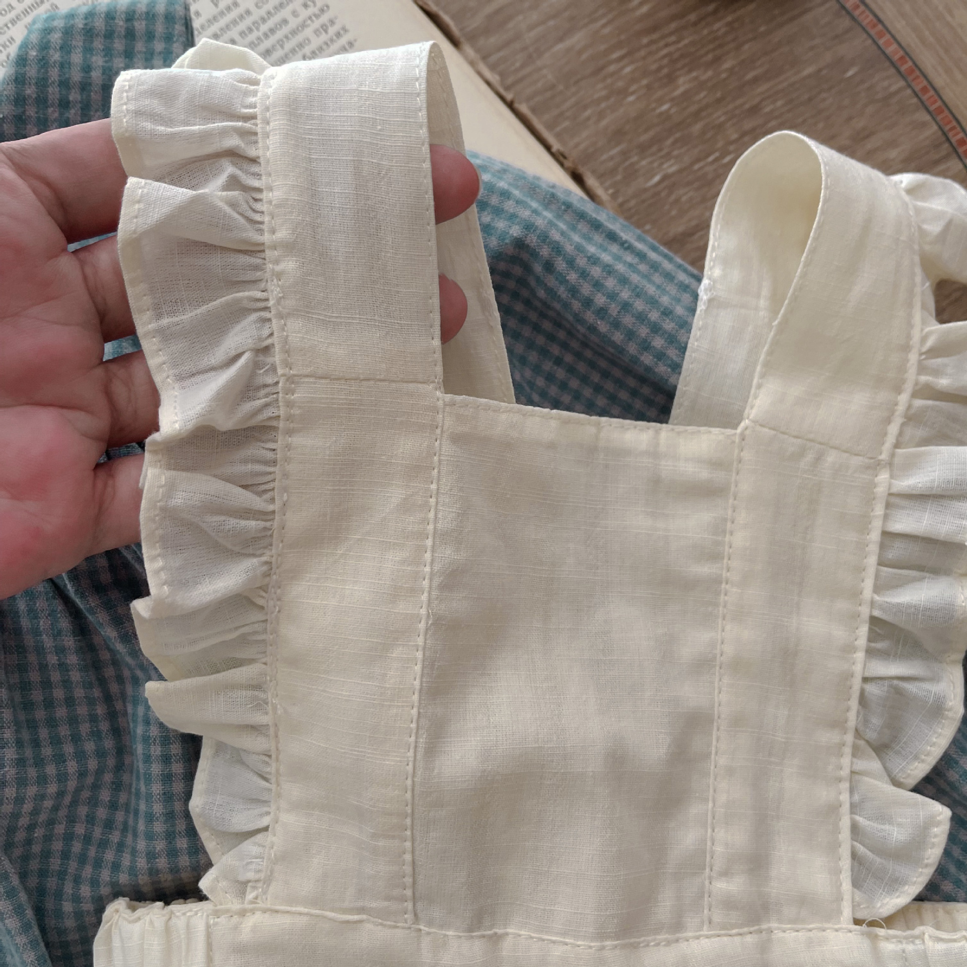 Infant Single-breasted Long Sleeve Small Plaid Romper Sling Small Overskirt 5 Infant Single-breasted Long Sleeve Small Plaid Romper Sling Small Overskirt - Image 5