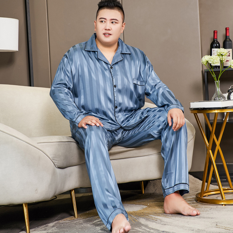 Men's Ice Silk Pajamas Thin Striped Extra Large Home wear 3 Men's Ice Silk Pajamas Thin Striped Extra Large Home wear - Image 3