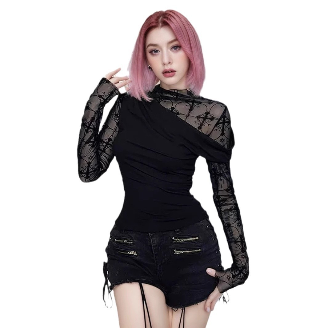 Lace Bodycon Top Sexy Hollow Out Slim Mesh Party Shirt 3 Lace Bodycon Top Sexy Hollow Out Slim Mesh Party Shirt - Image 3