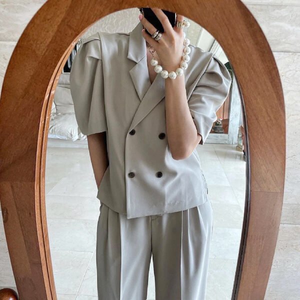 The Resort Edit — Puff Sleeve Blazer Set High Waist Pleated Trousers Suit