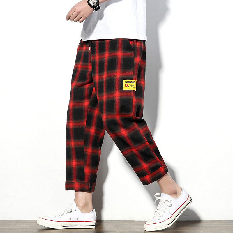 Plaid nine-point pants sweatpants men 1 Plaid nine-point pants sweatpants men