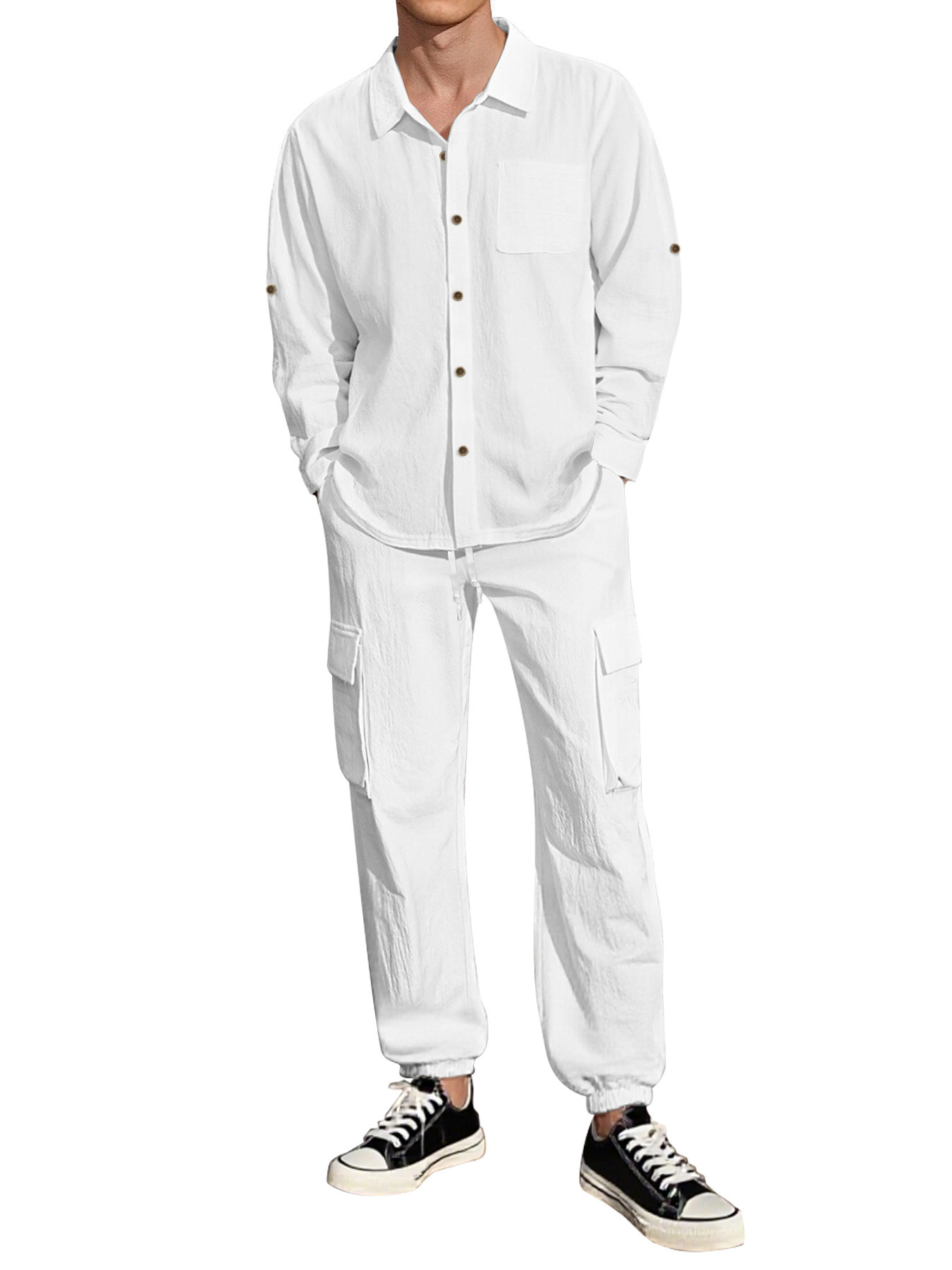 Men's Linen Shirt and Pants Set Casual Lapel Summer Suit 10 Men's Linen Shirt and Pants Set Casual Lapel Summer Suit - Image 10