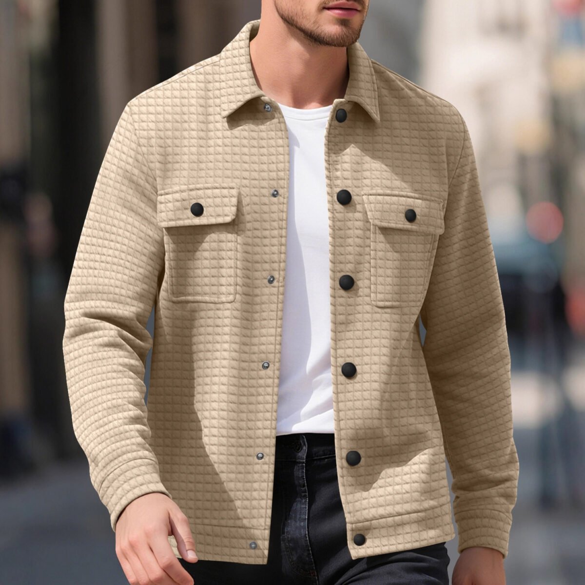 Men's Edit — Men's Knit Work Shirt Jacquard Checkered Loose Fit Jumper