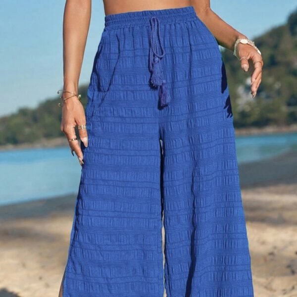 Summer Collection — Wide Leg Beach Pants High Waisted Textured Palazzo