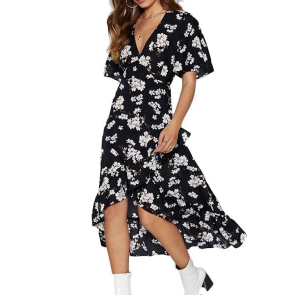 The Resort Edit — Chiffon Dress High Low Wrap Floral Midi Gown