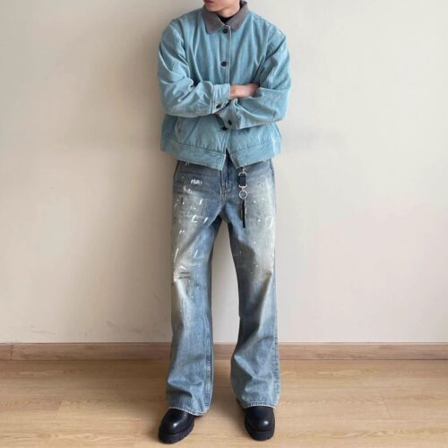 Neutral Wide Leg Mopping Dirty Splash-ink Distressed Design Jeans