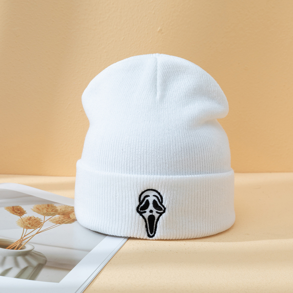 Halloween Dark Embroidered Ghost Face Skeleton Head Fashion Autumn And Winter Warm Fashion Men's And Women's Knitted Hat 4 Halloween Dark Embroidered Ghost Face Skeleton Head Fashion Autumn And Winter Warm Fashion Men's And Women's Knitted Hat - Image 4