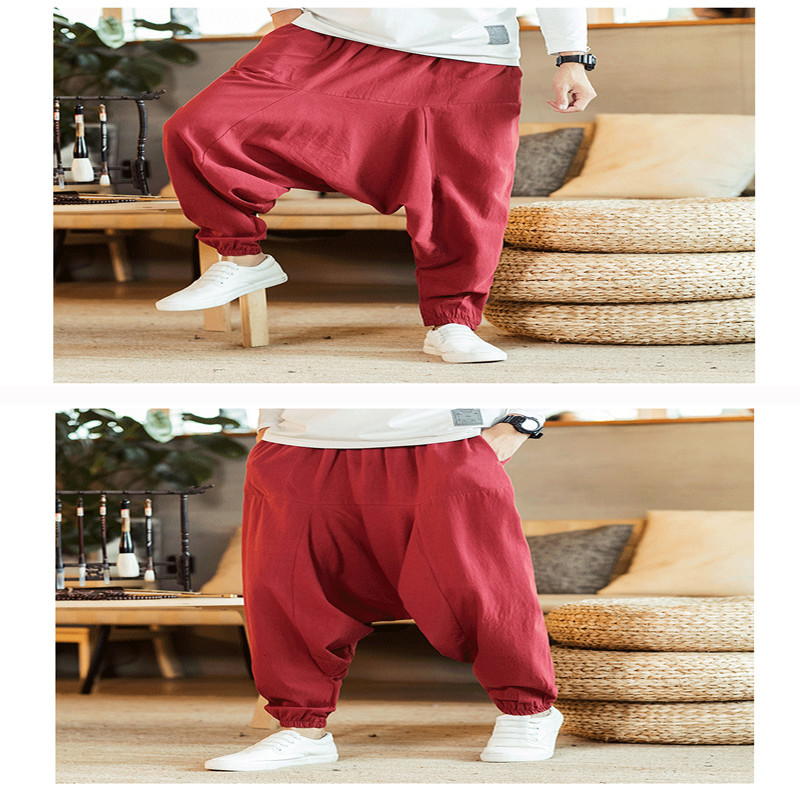 Linen Pants Men's Retro Plus Size Drop Harem Pants 3 Linen Pants Men's Retro Plus Size Drop Harem Pants - Image 3