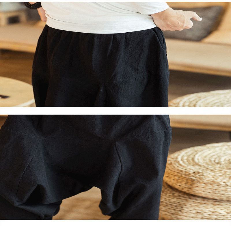 Linen Pants Men's Retro Plus Size Drop Harem Pants 2 Linen Pants Men's Retro Plus Size Drop Harem Pants - Image 2