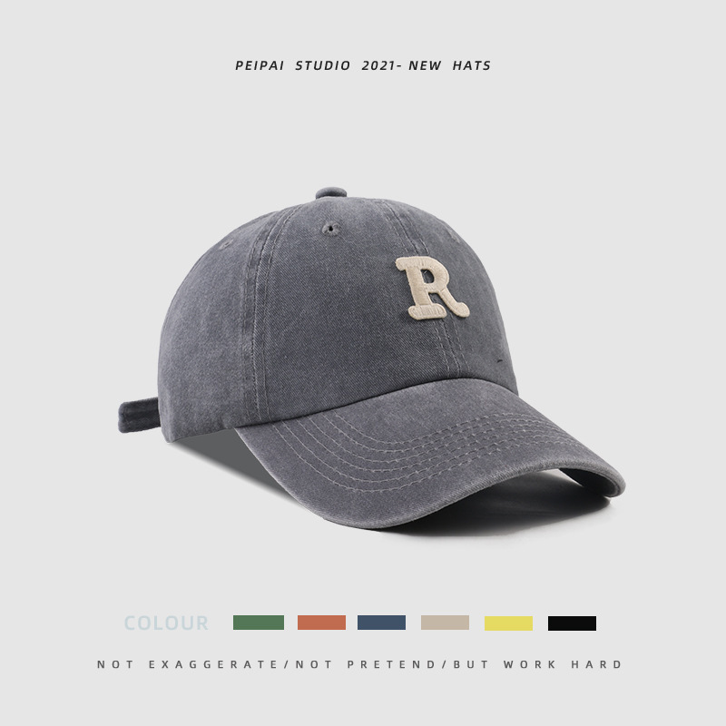 Washed Letter R Stick Ball Cap Casual Patch Sun Hat 8 Washed Letter R Stick Ball Cap Casual Patch Sun Hat - Image 8