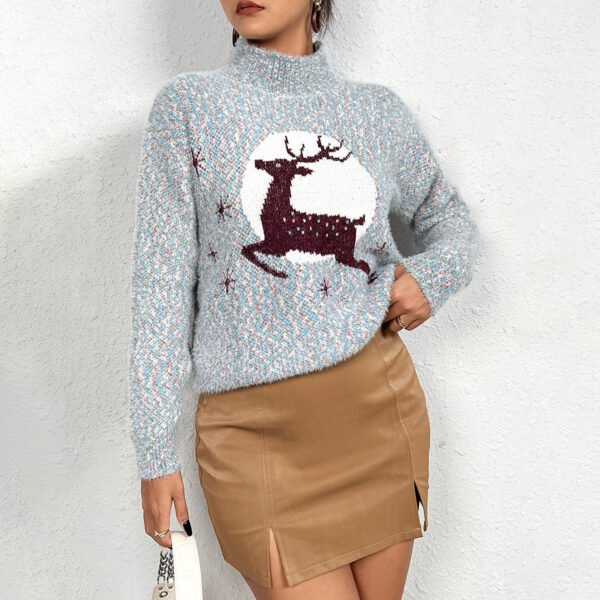 Summer Collection — Reindeer Christmas Sweater Women's Mock Neck Jacquard Top