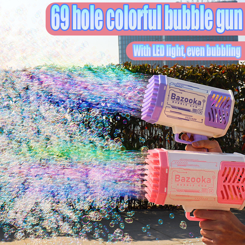Bubble Gun Rocket 69 Holes Soap Bubbles Machine Gun Shape Automatic Blower With Light Toys For Kids Pomperos 6 Bubble Gun Rocket 69 Holes Soap Bubbles Machine Gun Shape Automatic Blower With Light Toys For Kids Pomperos - Image 6