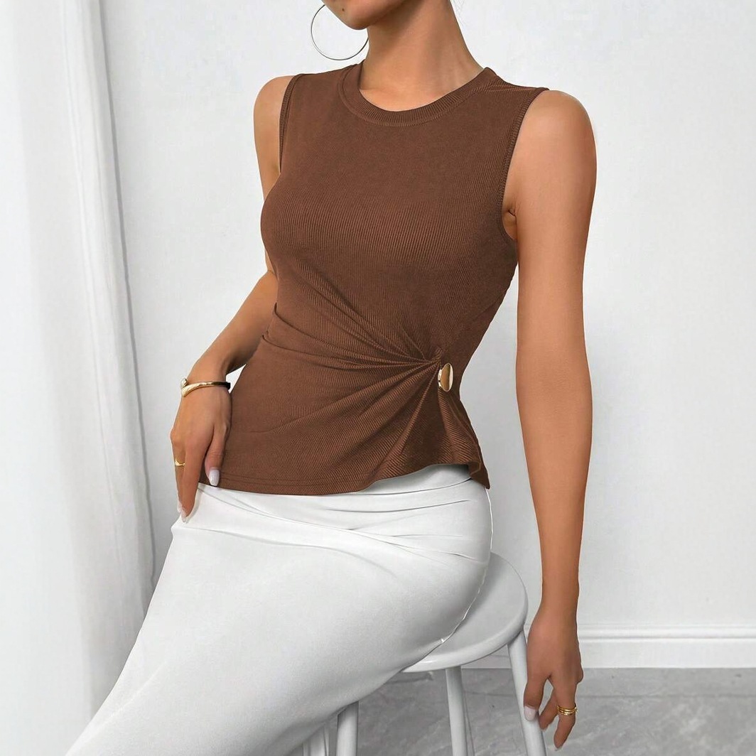 Peplum Top Pleated Waist Solid Sleeveless Blouse 3 Peplum Top Pleated Waist Solid Sleeveless Blouse - Image 3