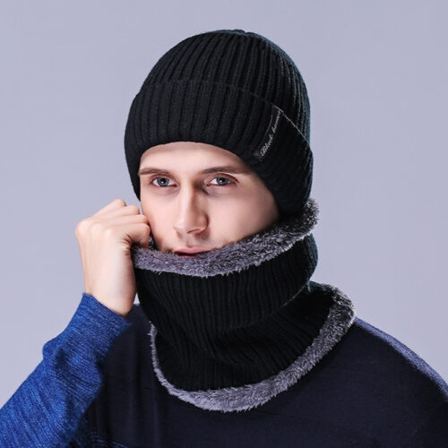 Men's Outdoor Knitted Hat Cold Neck Protection Two-piece Set