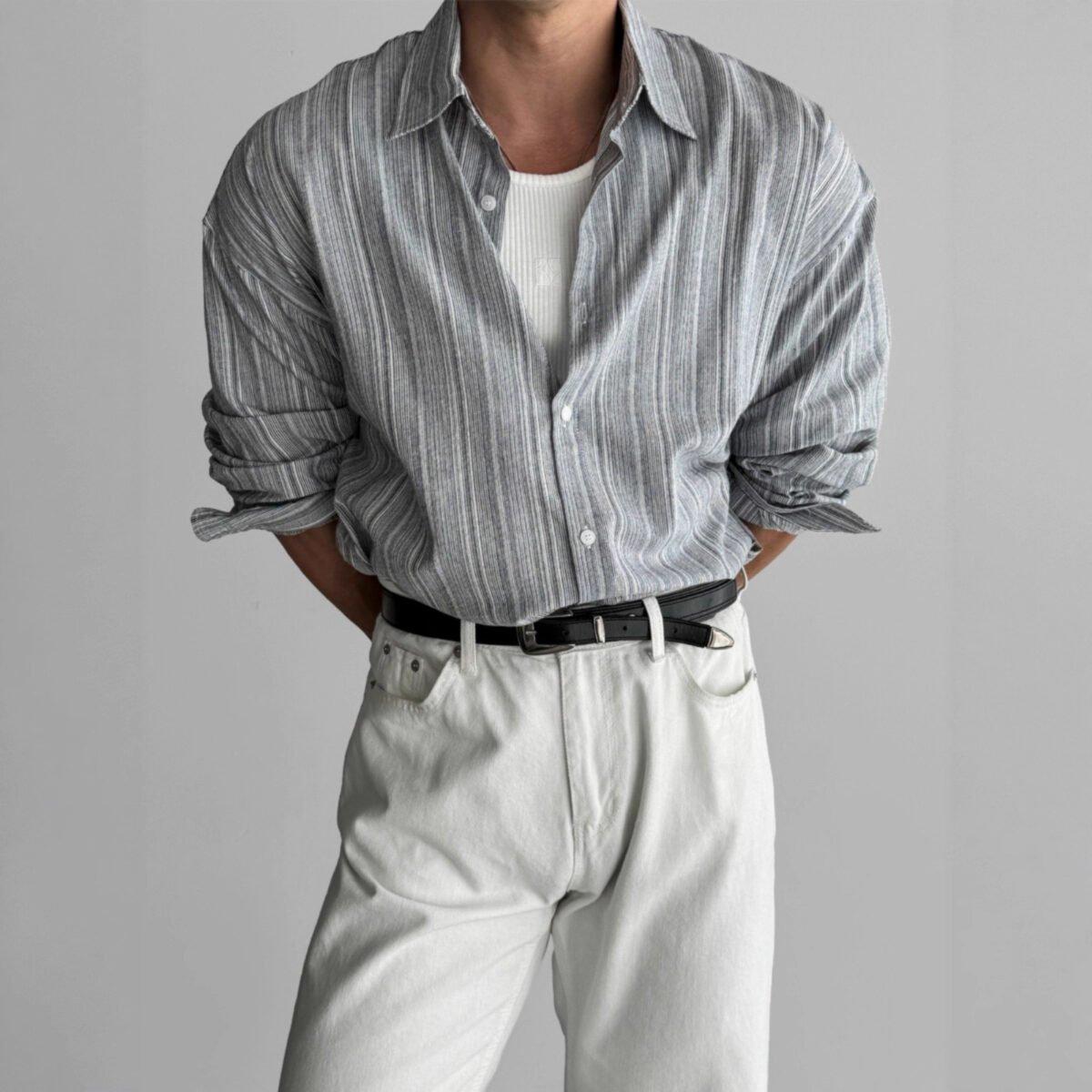 Men's Edit — Long Sleeve Shirt Men's Vertical Striped Korean Style Top