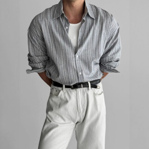 Men's Edit — Long Sleeve Shirt Men's Vertical Striped Korean Style Top