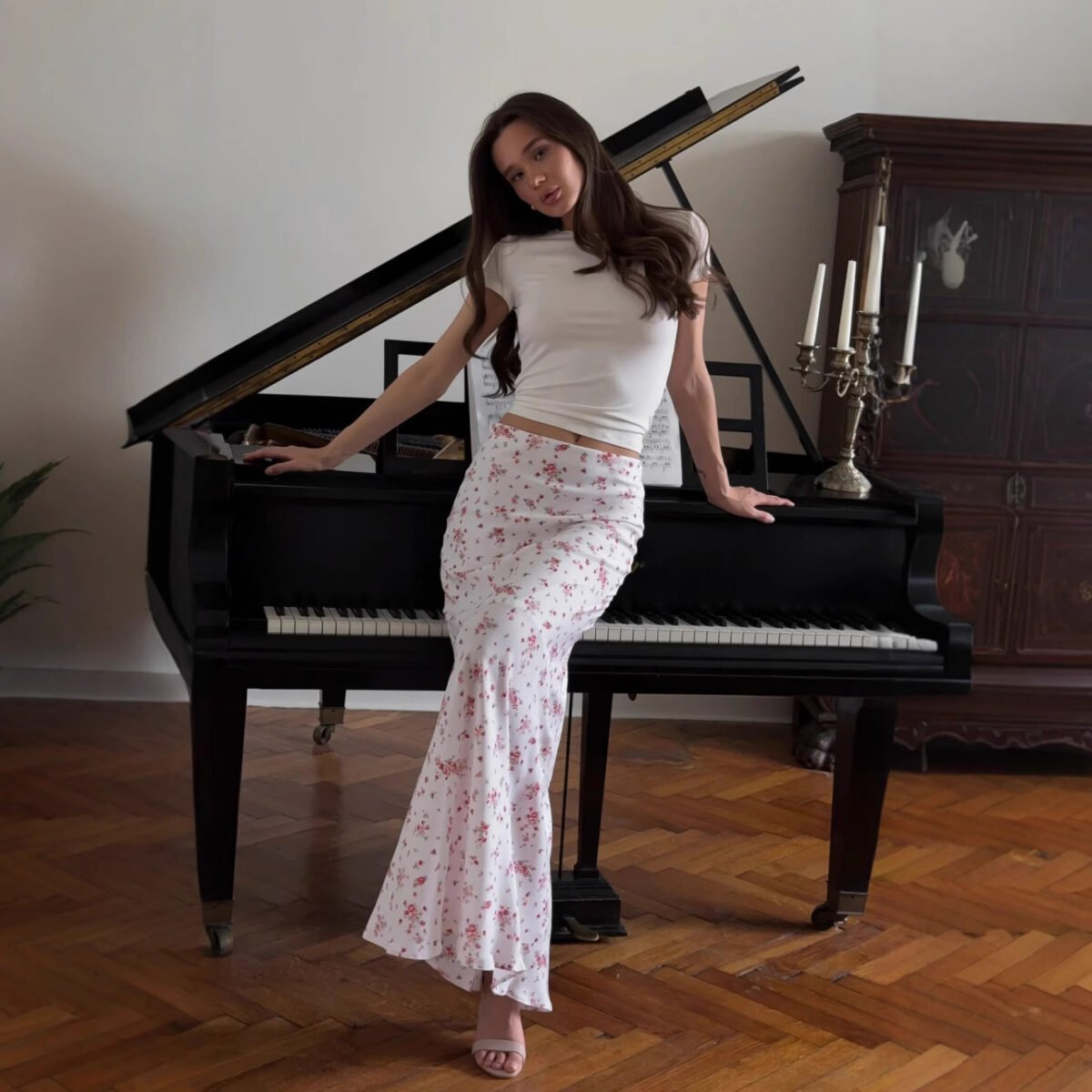 Summer Collection — Mermaid Midi Skirt Floral High Waisted Figure-Hugging Style