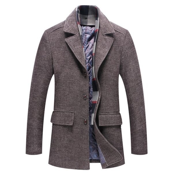 Men's Edit — Wool Coat with Scarf Polo Collar Woolen Overcoat
