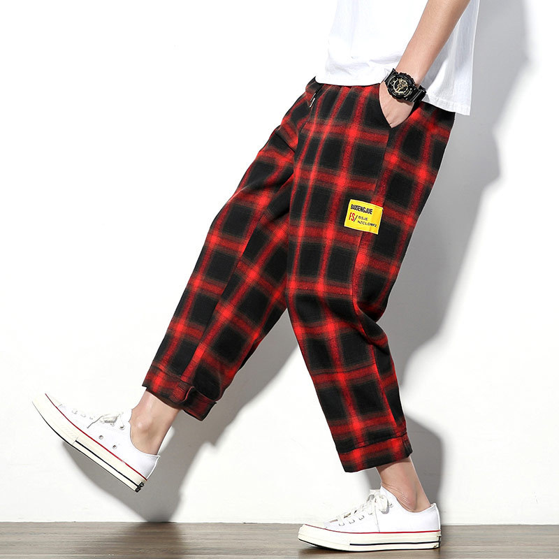 Plaid nine-point pants sweatpants men 4 Plaid nine-point pants sweatpants men - Image 4