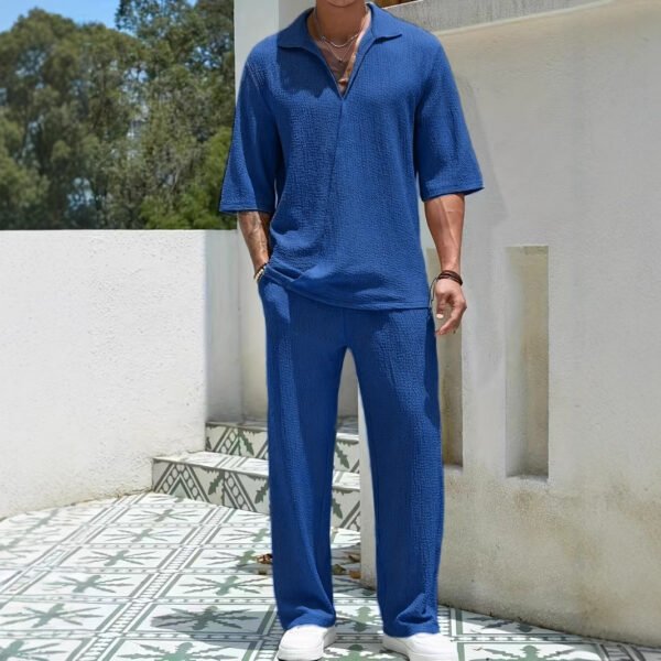 Men's Edit — Men's Short Sleeve Shirt Solid Two-Piece Suit